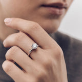 ALFYO Anello Solitario myO 6 Griffes Oro Bianco 18 kt Diamante Naturale 1,5 ct indossato