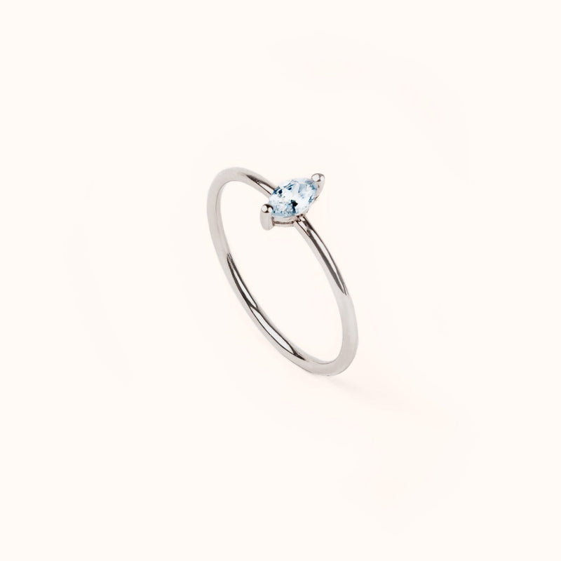 ALFYO Stilla Anello Oro Bianco e Topazio Azzurro Taglio Marquise