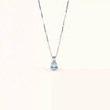 ALFYO Collana Acquamarina Taglio Goccia e Diamante in Oro Bianco