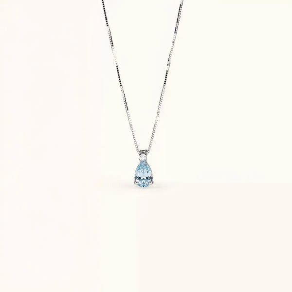 ALFYO Collana Acquamarina Taglio Goccia e Diamante in Oro Bianco