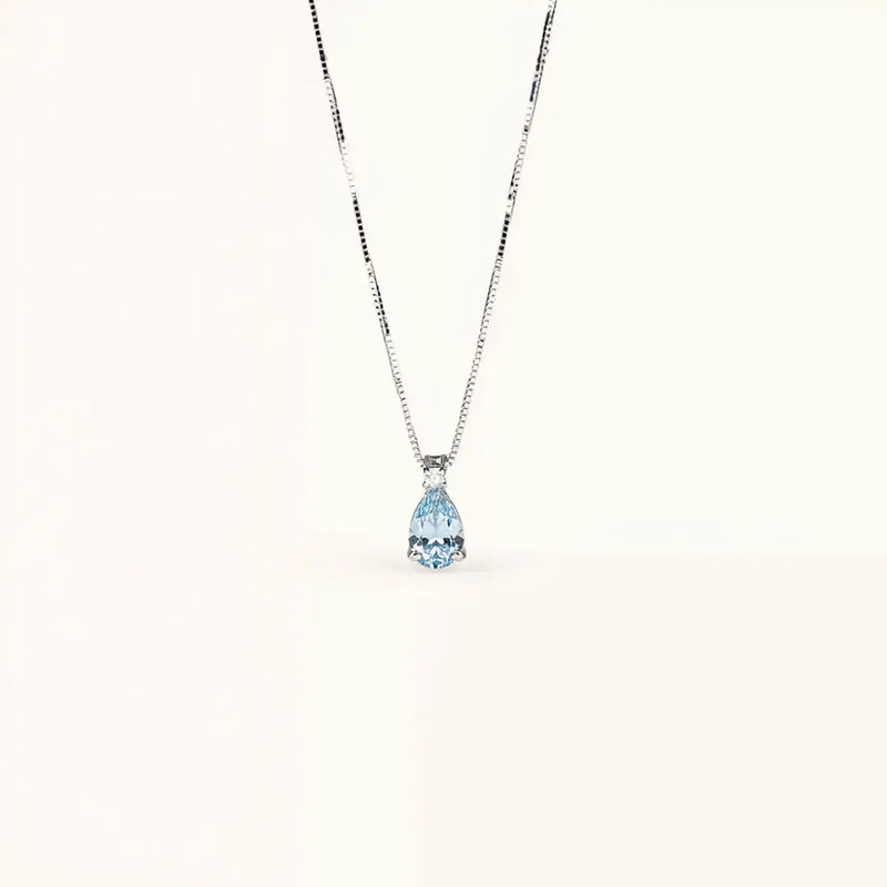 ALFYO Collana Acquamarina Taglio Goccia e Diamante in Oro Bianco