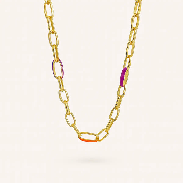 ALFYO Collana Catena Bold Fucsia Arancio GBNBPGFUOR