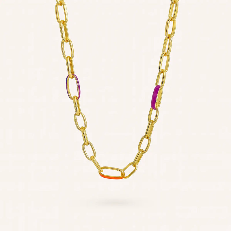 ALFYO Collana Catena Bold Fucsia Arancio GBNBPGFUOR