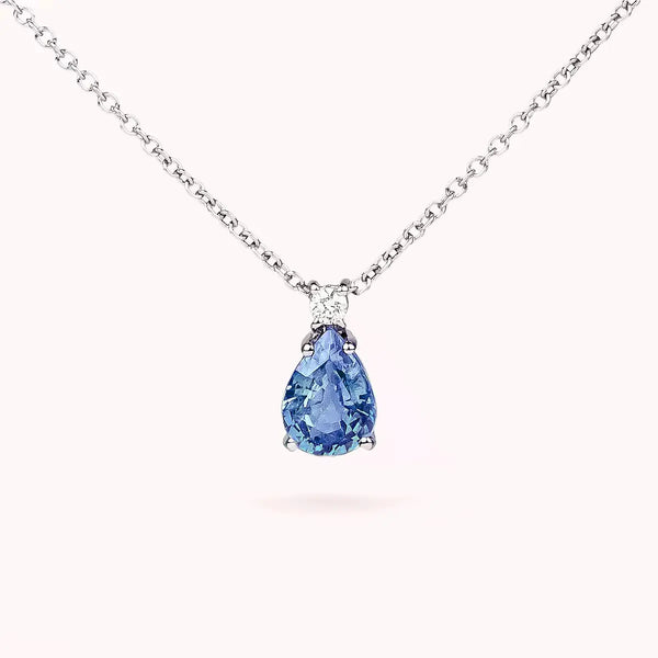 Collana Duetto con Zaffiro Blu e Diamante in Oro Bianco