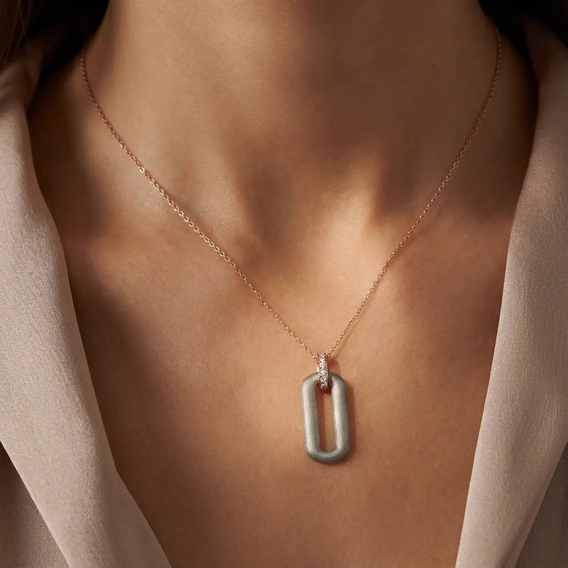 Alfyo Collana Link in Oro Rosa e Titanio