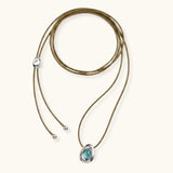 Collana Sasso Argento e Tormalina Azzurra con cordino beige