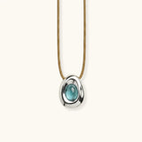 Collana Sasso Argento e Tormalina Azzurra con cordino beige