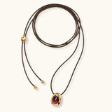 Alfyo Sasso Collana con cordino Argento Placcato Oro 18 kt e Tormalina Rosa