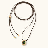 Alfyo Collana con cordino Sasso Argento Placcato Oro 18 kt e Tormalina Verde