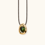 Alfyo Collana con cordino Sasso Argento Placcato Oro 18 kt e Tormalina Verde