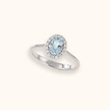 ALFYO Anello Cromia Acquamarina Ovale e Contorno di Diamanti