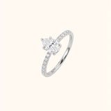 ALFYO Anello Solitario myO Oro Bianco Diamante Taglio Goccia e Diamanti sul Gambo