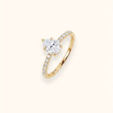 ALFYO Anello Solitario myO Oro Giallo Diamante Taglio Goccia e Diamanti sul Gambo