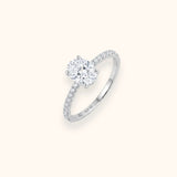 ALFYO Anello Solitario myO Oro Bianco Diamante Ovale e Diamanti sul Gambo
