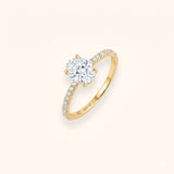 ALFYO Anello Solitario myO Oro Giallo Diamante Ovale e Diamanti sul Gambo