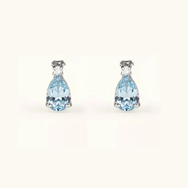 ALFYO Orecchini Acquamarina Taglio Goccia e Diamanti in Oro Bianco