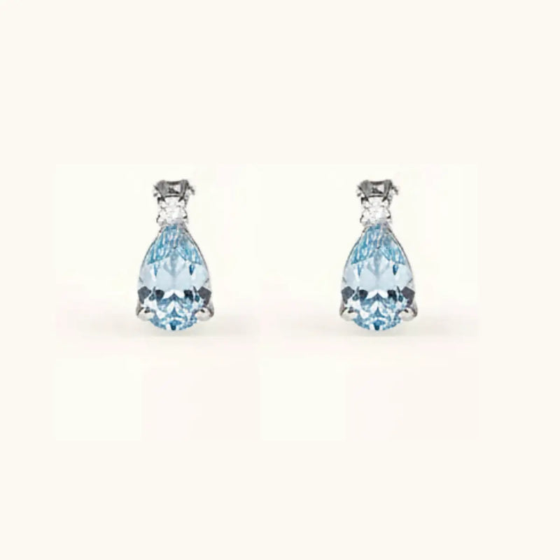 ALFYO Orecchini Acquamarina Taglio Goccia e Diamanti in Oro Bianco