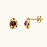 Alfyo Orecchini Sasso Argento Placcato Oro 18 kt e Tormalina Rosa lato con chiusura farfallina