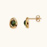 Sasso Orecchini Argento Placcato Oro 18 kt e Tormalina Verde