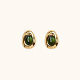 Sasso Orecchini Argento Placcato Oro 18 kt e Tormalina Verde