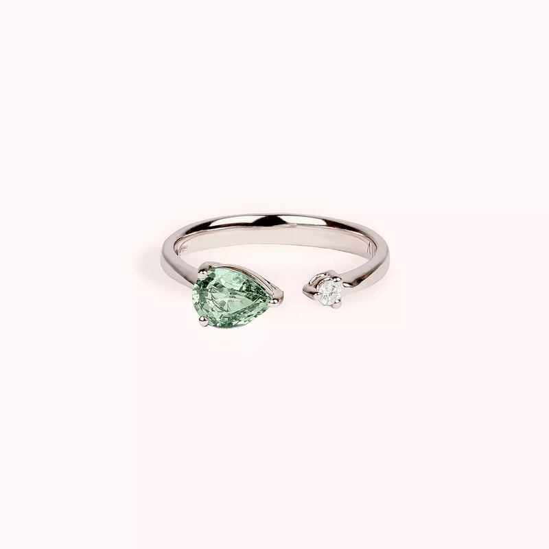 Anello Toi et Moi Duetto Zaffiro Verde e Oro Bianco e diamante