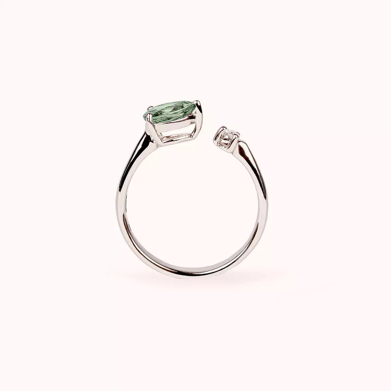 Anello Toi et Moi Duetto Zaffiro Verde e Oro Bianco e diamante sezione