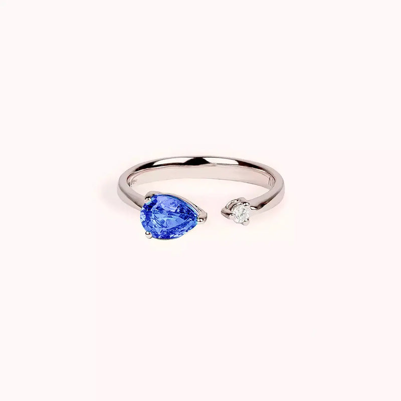 ALFYO Anello Toi et Moi Duetto Zaffiro Blu e Oro Bianco frontale