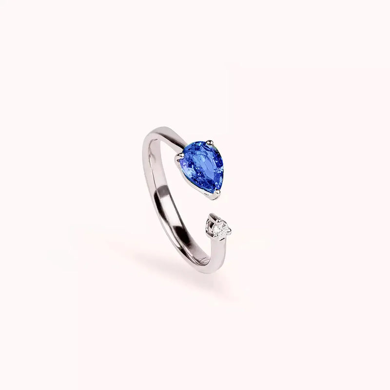 ALFYO Anello Toi et Moi Duetto Zaffiro Blu e Oro Bianco