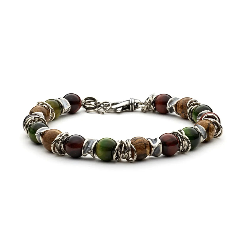 Bracciale Antracite Silver Acqua Indiano in argento e pietre dure naturali