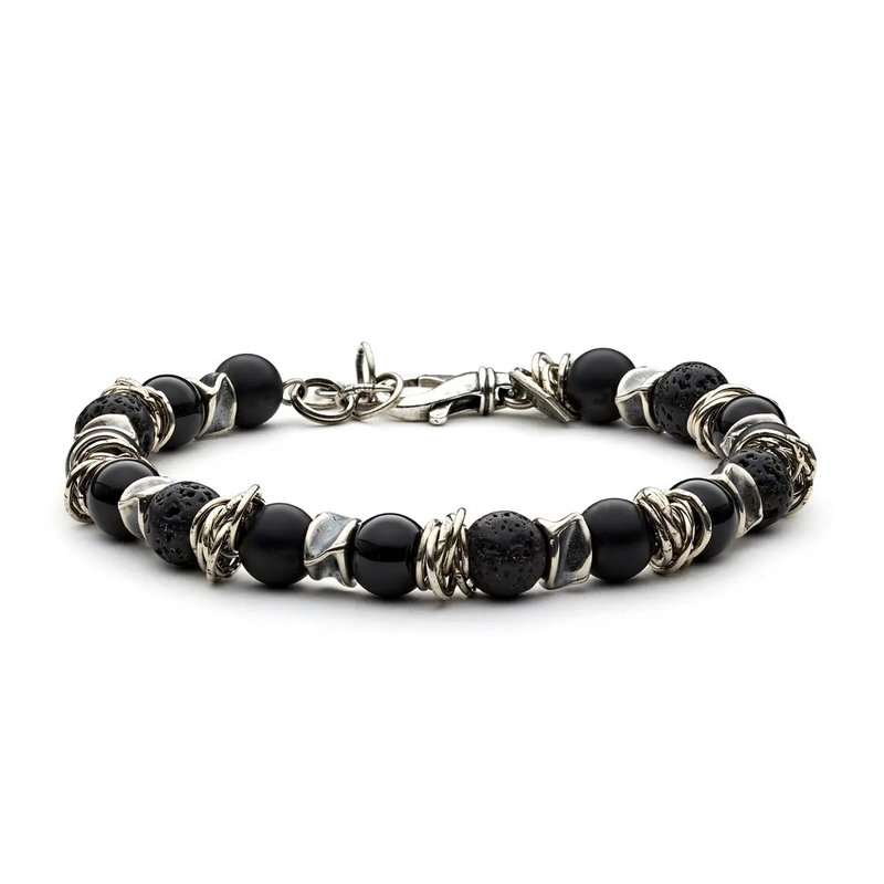 Bracciale Antracite Silver Acqua Nero in argento e pietre dure naturali
