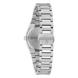 Bulova Classics orologio donna vista fondello in acciaio con logo e bracciale integrato dettaglio chiusura 96M177