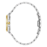 Bulova Classics 98L323 vista laterale profilo cassa bicolore acciaio e oro con corona dorata e bracciale sottile