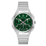 Bulova Curv orologio cronografo quadrante verde con motivo geometrico, cassa e bracciale in acciaio 96A338