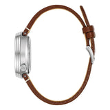 Bulova Frank Lloyd Wright vista laterale cassa acciaio con corona e cinturino pelle marrone genuine leather 96B486