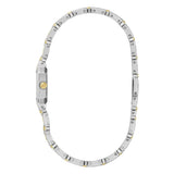 Bulova Goddess of Time Sophia vista laterale corona dorata e profilo cassa sottile bicolore acciaio e oro 98P237