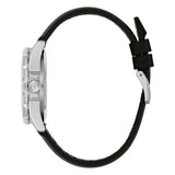 Bulova Marine Star 98B465 vista laterale profilo cassa acciaio con corona e lunetta girevole, cinturino caucciù nero
