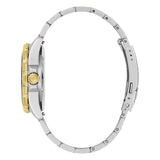 Bulova Marine Star 98B467 vista laterale profilo cassa acciaio bicolore con corona dorata e lunetta verde