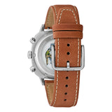 Bulova Military 96B482 vista fondello con vetro decorato scuola veterani e cinturino pelle marrone cuciture a contrasto