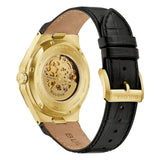 Bulova Octagon fondello a vista movimento automatico Miyota cassa IP oro cinturino pelle nera con fibbia 97A206