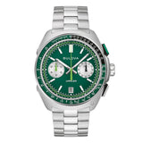 Bulova Racer cronografo quadrante verde con lunetta tachimetrica, bracciale acciaio e indici a bastoni 98B468