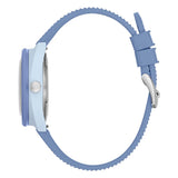 Bulova Snorkel vista laterale cassa ceramica azzurra con corona firmata e cinturino gomma traforata azzurro 98B461