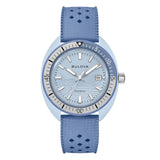 Bulova Snorkel orologio da polso quadrante azzurro con motivo onde, cassa ceramica e cinturino gomma traforata 98B461