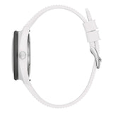 Bulova Snorkel vista laterale cassa in ceramica bianca con corona firmata e cinturino gomma bianca traforata 98B459