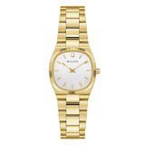 Bulova Super Seville orologio donna IP oro con quadrante madreperla bianco, indici a bastoni e lunetta zigrinata 97L189