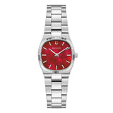 Bulova Super Seville orologio donna quadrante madreperla rosso cassa e bracciale acciaio indici a bastoni 96L354
