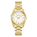 Bulova Surveyor orologio donna quadrante bianco con indici a bastoni dorati, cassa e bracciale acciaio color oro 97L206