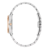 Bulova Surveyor 98L337 vista laterale profilo cassa acciaio con lunetta oro rosa e corona con logo Bulova