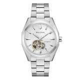 Bulova Surveyor orologio automatico quadrante grigio argentato con apertura heartbeat, bracciale acciaio 96A345