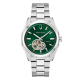 Bulova Surveyor orologio automatico quadrante verde con apertura heartbeat, bracciale acciaio, indici a bastoni 96A349