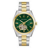 Bulova Surveyor automatico quadrante verde con apertura heartbeat, bracciale acciaio bicolore oro giallo 98A338